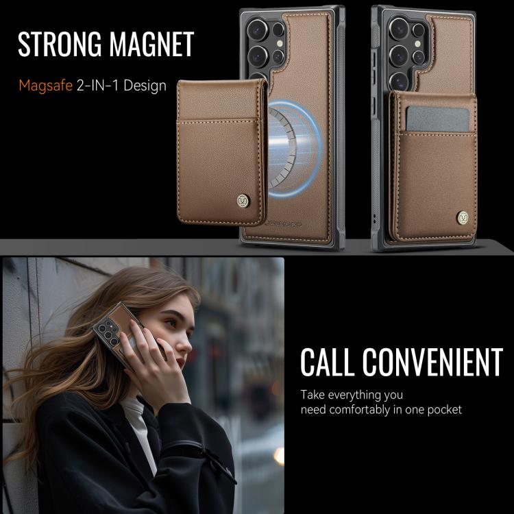 For Samsung Galaxy S25 Ultra 5G JEEHOOD J06 British Style RFID MagSafe Card Bag PU Phone Case(Brown) - Galaxy S25 Ultra 5G Cases by JEEHOOD | Online Shopping South Africa | PMC Jewellery | Buy Now Pay Later Mobicred