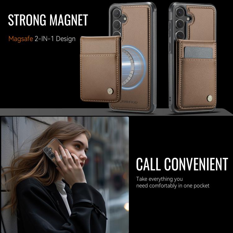 For Samsung Galaxy S25 5G JEEHOOD J06 British Style RFID MagSafe Card Bag PU Phone Case(Brown) - Galaxy S25 5G Cases by JEEHOOD | Online Shopping South Africa | PMC TechLife | Buy Now Pay Later Mobicred