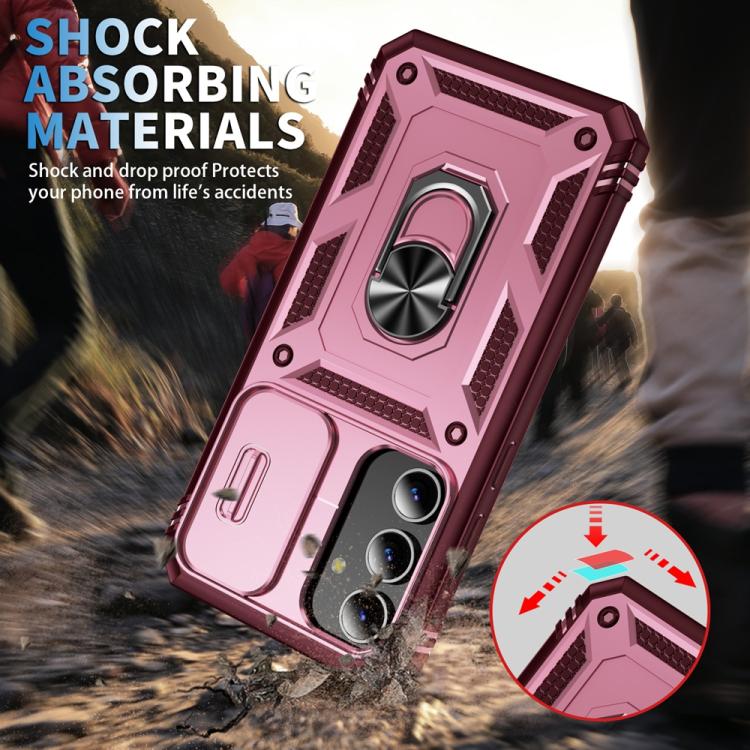 For Samsung Galaxy S25 5G Sliding Camshield TPU Hybrid PC Phone Case with Holder(Pink+Rose Red) - Galaxy S25 5G Cases by PMC Jewellery | Online Shopping South Africa | PMC Jewellery | Buy Now Pay Later Mobicred