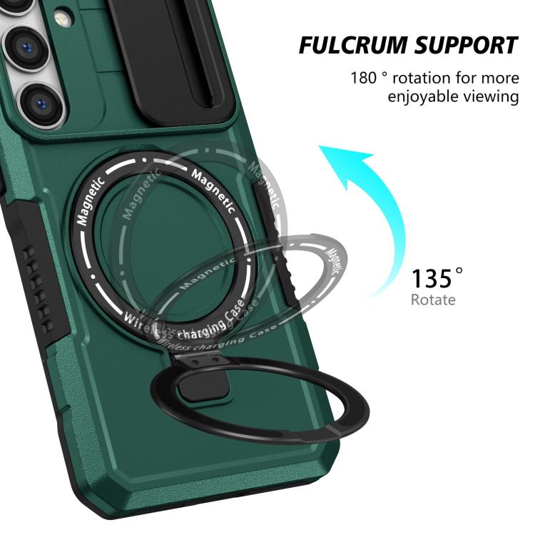 For Samsung Galaxy S25+ 5G Sliding Camshield MagSafe Holder TPU Hybrid PC Phone Case(Deep Green) - Galaxy S25+ 5G Cases by PMC TechLife | Online Shopping South Africa | PMC TechLife | Buy Now Pay Later Mobicred