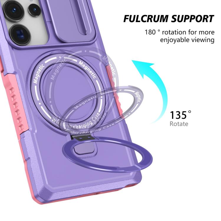For Samsung Galaxy S25 Ultra 5G Sliding Camshield MagSafe Holder TPU Hybrid PC Phone Case(Pink Purple) - Galaxy S25 Ultra 5G Cases by PMC TechLife | Online Shopping South Africa | PMC TechLife | Buy Now Pay Later Mobicred