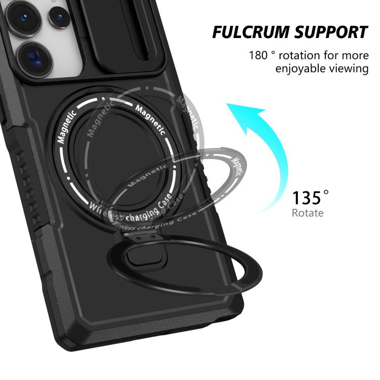 For Samsung Galaxy S25 Ultra 5G Sliding Camshield MagSafe Holder TPU Hybrid PC Phone Case(Black) - Galaxy S25 Ultra 5G Cases by PMC TechLife | Online Shopping South Africa | PMC TechLife | Buy Now Pay Later Mobicred