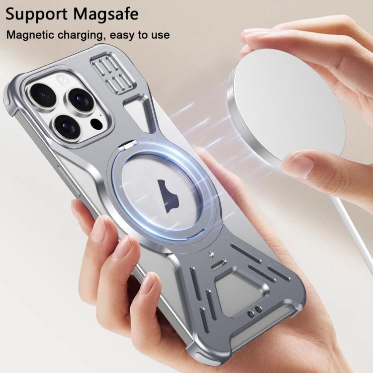 For iPhone 16 Pro Max Armor 360 Holder Frameless Alloy MagSafe Phone Case(Space Gray) - iPhone 16 Pro Max Cases by PMc TechLife | Online Shopping South Africa | PMc TechLife | Buy Now Pay Later Mobicred