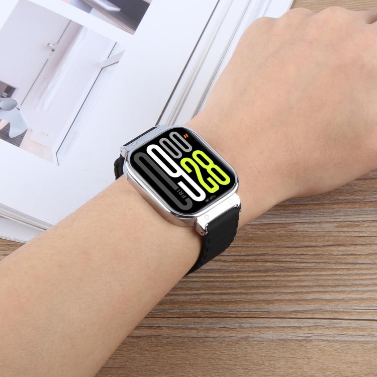 For Redmi Watch 5 / Watch 4 Metal Silver Frame Integrated I-shaped Magnetic Silicone Watch Band(Dark Teal Black) - free shipping - PMC TechLife - Order now!