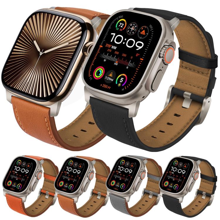For Apple Watch 46mm / 49mm / 45mm / 44mm Titanium Buckle Nappa Genuine Leather Watch Band(Brown) - Watch Bands by PMC TechLife | Online Shopping South Africa | PMC TechLife | Buy Now Pay Later Mobicred