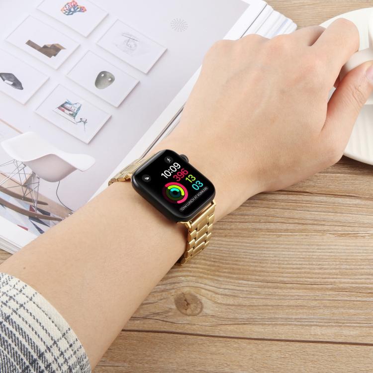 For Apple Watch 42mm / 41mm / 40mm / 38mm Butterfly Buckle New Five Beads Stainless Steel Watch Band(Black Rose Gold) - free shipping - PMc TechLife - Order now!