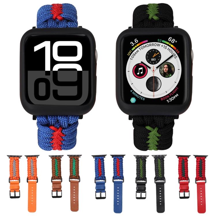 For Apple Watch 46mm / 49mm / 45mm / 44mm Double Leather Buckle Paracord Nylon Watch Band(Brown) - free shipping - PMc TechLife - Order now!