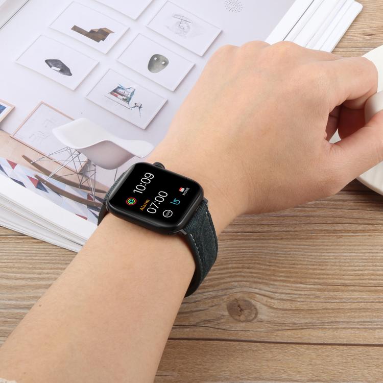 For Apple Watch 42mm / 41mm / 40mm / 38mm Folding Magnetic Buckle Denim Leather Watch Band(Apricot) - Watch Bands by PMC TechLife | Online Shopping South Africa | PMC TechLife | Buy Now Pay Later Mobicred