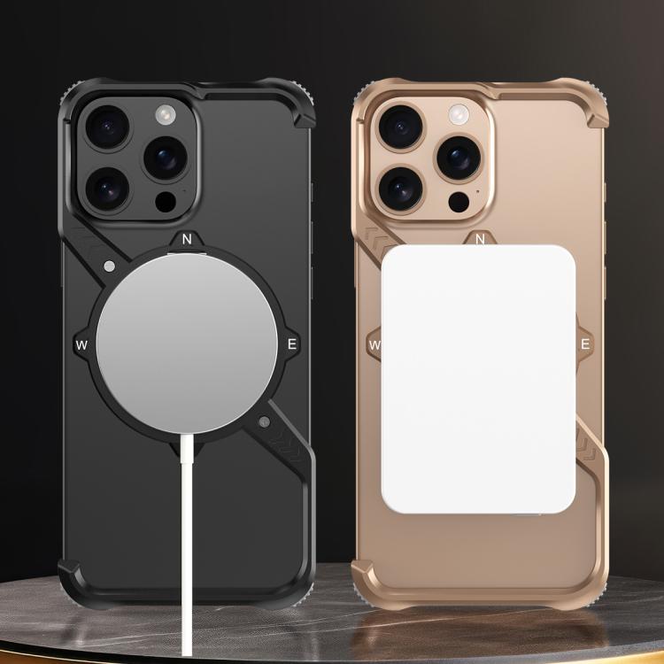 For iPhone 14 Pro S Shaped 360 Holder Airbag Frameless MagSafe Metal Phone Case(Space Gray) - free shipping - PMC TechLife - Order now!
