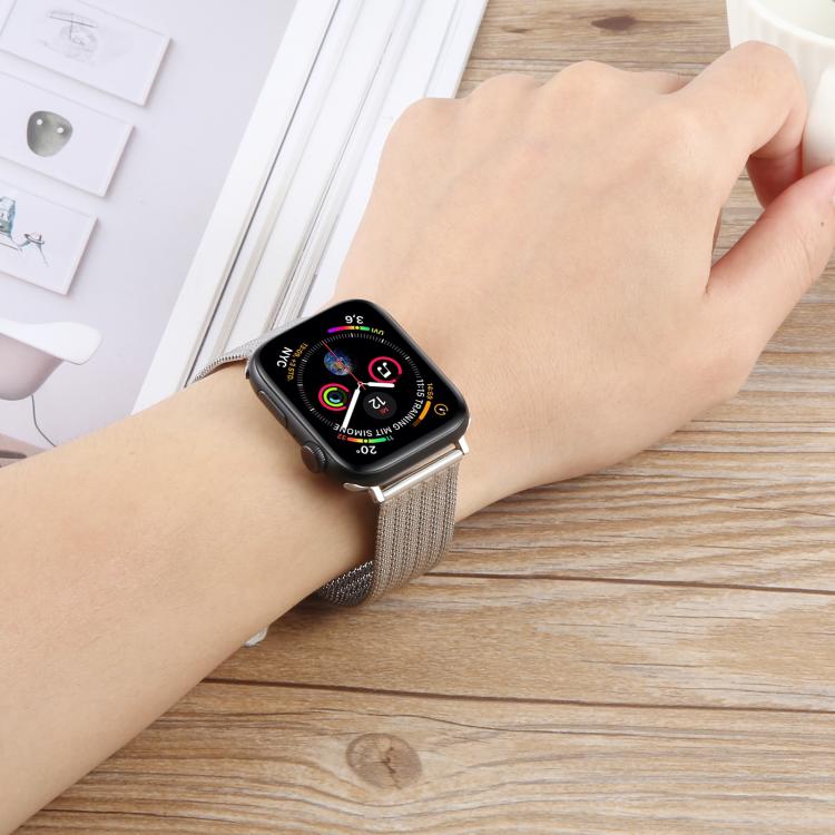 For Apple Watch 42mm / 41mm / 40mm / 38mm Integrated Buckle Embossed Thick Milanese Metal Watch Band(Gold) - free shipping - PMC TechLife - Order now!