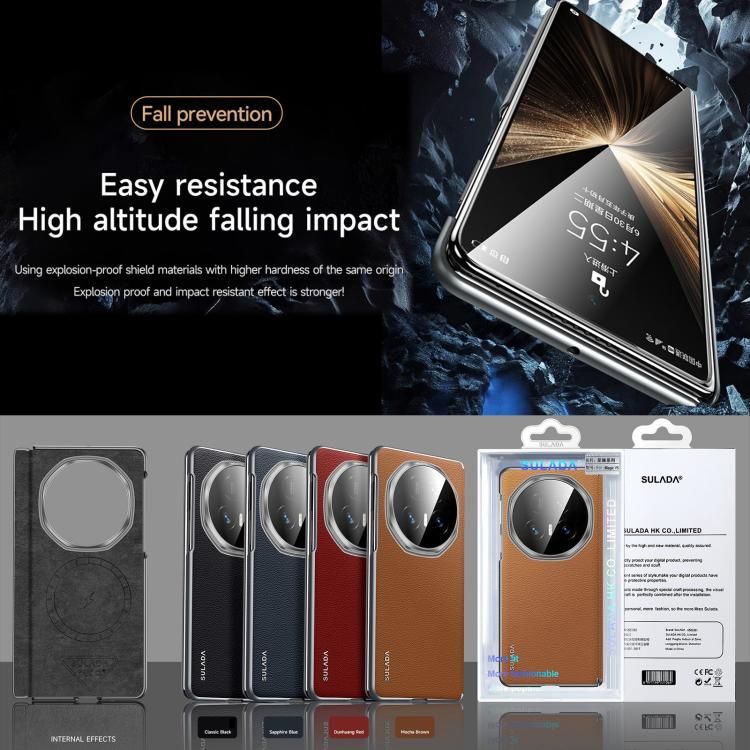 For Honor Magic V5 SULADA Frameless Top Layer Cowhide Leather PC Phone Case(Red) - free shipping - PMC TechLife - Order now!