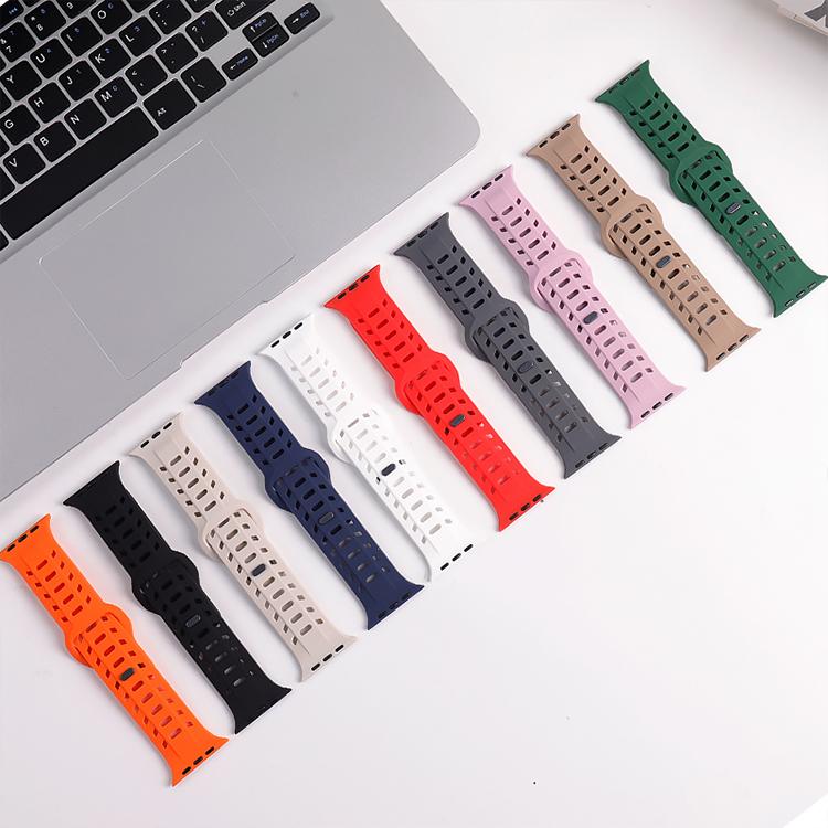 For Apple Watch 46mm / 49mm / 45mm / 44mm Shark Texture Holes Silicone Watch Band(White) - free shipping - PMC TechLife - Order now!