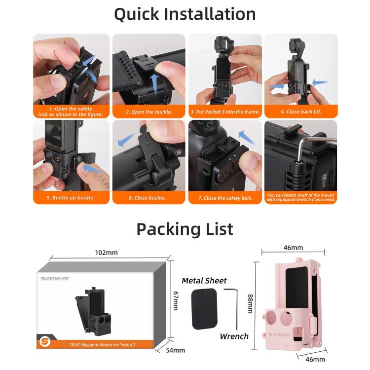 For DJI OSMO Pocket 3 Sunnylife Magnetic Mount 1/4 Adapter Cold Shoe Tabletop Base Bracket Angles Adjustable Multi Expansion Mount(Orange) - free shipping - PMC TechLife - Order now!