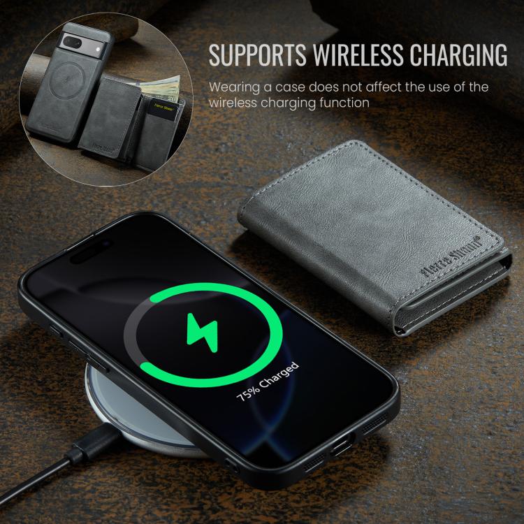 For Google Pixel 7 Fierre Shann 2 in 1 Holder RFID Card Slot Wallet MagSafe Phone Case(Grey) - free shipping - PMC TechLife - Order now!