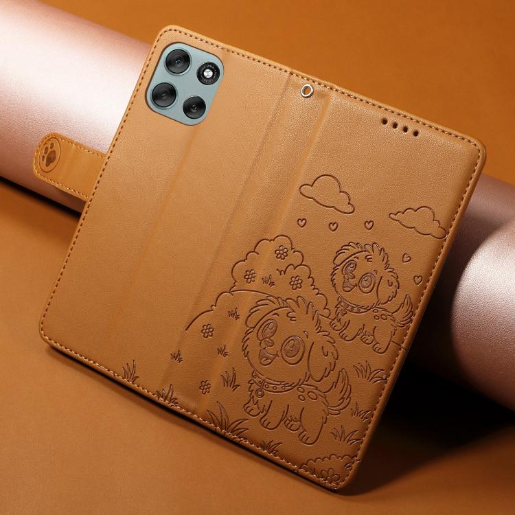 For Motorola Moto G56 5G / G66j Embossed Heart Dog RFID Blocking Wallet Leather Phone Case(Brown) - free shipping - PMC TechLife - Order now!