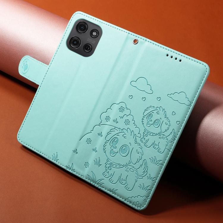 For Motorola Moto G75 5G Embossed Heart Dog RFID Blocking Wallet Leather Phone Case(Green) - free shipping - PMC TechLife - Order now!