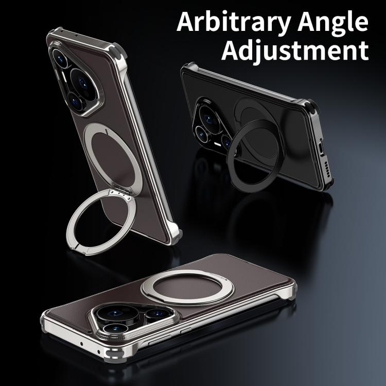 For Huawei Pura 70 Pro Metal Frameless Plain Leather MagSafe Holder Phone Case(Black) - free shipping - PMC TechLife - Order now!