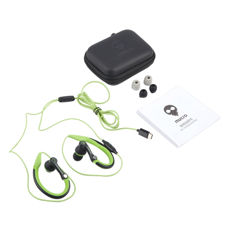 Mucro Type-C Plug In-Ear Sport Earhook Wired Stereo Headphones for Jogging Gym (Green) - free shipping - PMC Jewellery - Order now!