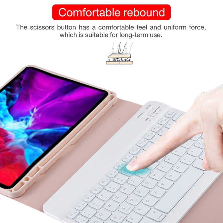 TG11BS Detachable Bluetooth White Keyboard Microfiber Leather Tablet Case for iPad Pro 11 inch (2020), with Backlight & Pen Slot & Holder (Pink) - For iPad Pro by PMC TechLife | Online Shopping South Africa | PMC TechLife