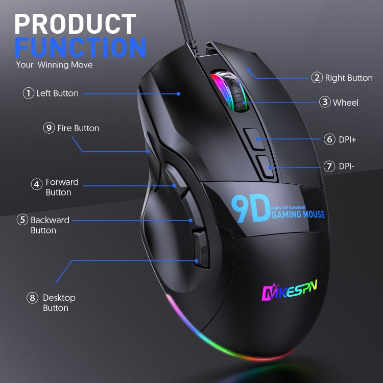 MKESPN X10 9-Buttons RGB Wired Macro Definition Gaming Mouse - free shipping - PMC Jewellery - Order now!