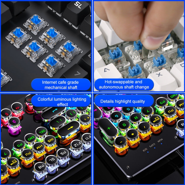 YINDIAO Electroplating Punk Mixed Light USB Mechanical Gaming Wired Keyboard, Blue Shaft (White) - free shipping - PMC Jewellery - Order now!