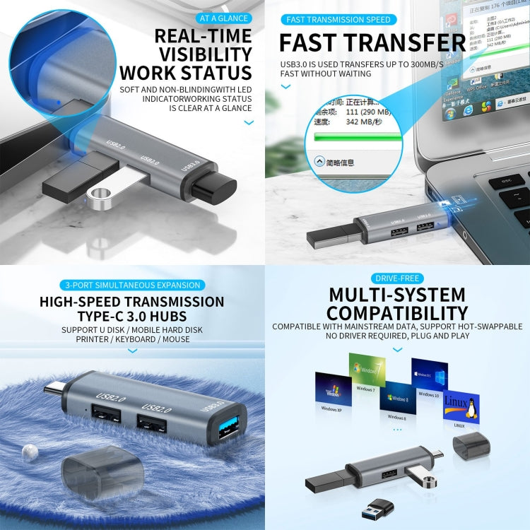 3 Ports USB 2.0 x 2 + USB 3.0 to USB 3.0 HUB Adapter - USB 3.0 by PMC TechLife | Online Shopping South Africa | PMC TechLife | Buy Now Pay Later Mobicred