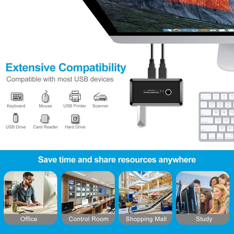 UK204V Drive-free USB 3.0 Switch Selector 2 USB Ports Sharing 4 USB Ports Switcher Adapter for Mouse, Keyboard, Printer - free shipping - PMC Jewellery - Order now!