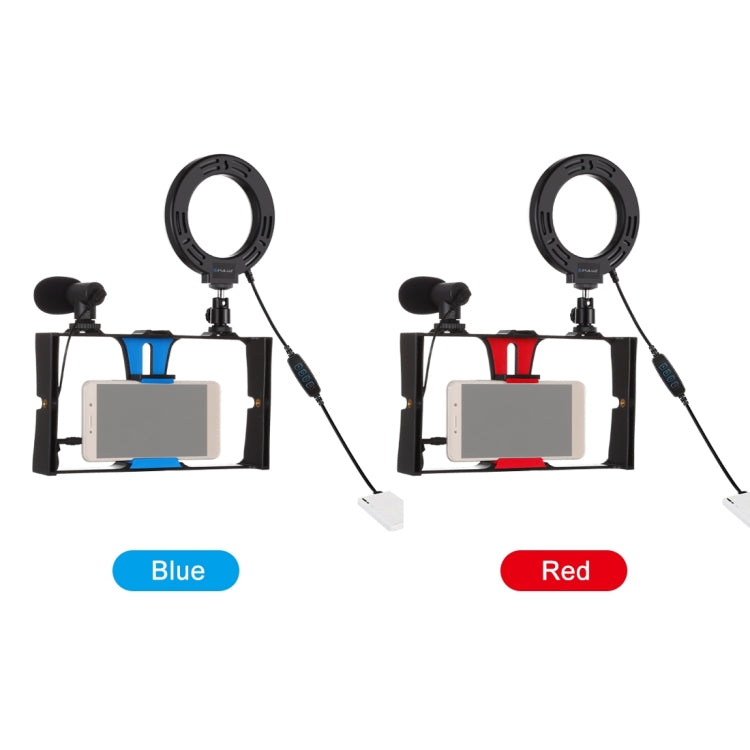PULUZ 3 in 1 Vlogging Live Broadcast Smartphone Video Rig + Microphone + 4.7 inch 12cm Ring LED Selfie Light Kits with Cold Shoe Tripod Head for iPhone, Galaxy, Huawei, Xiaomi, HTC, LG, Google, and Other Smartphones(Blue) - free shipping - PMC TechLife - Order now!
