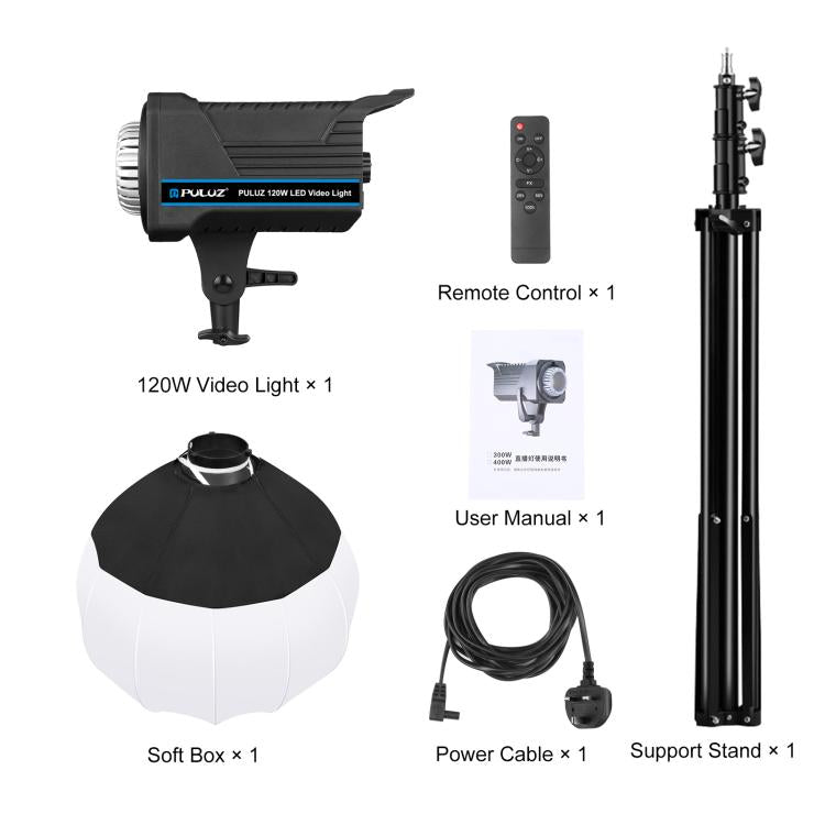 PULUZ 220V 120W Studio Video Light + 2.8m Light Holder + 65cm Foldable Lantern Softbox Photography Kit(UK Plug) - free shipping - PMC TechLife - Order now!
