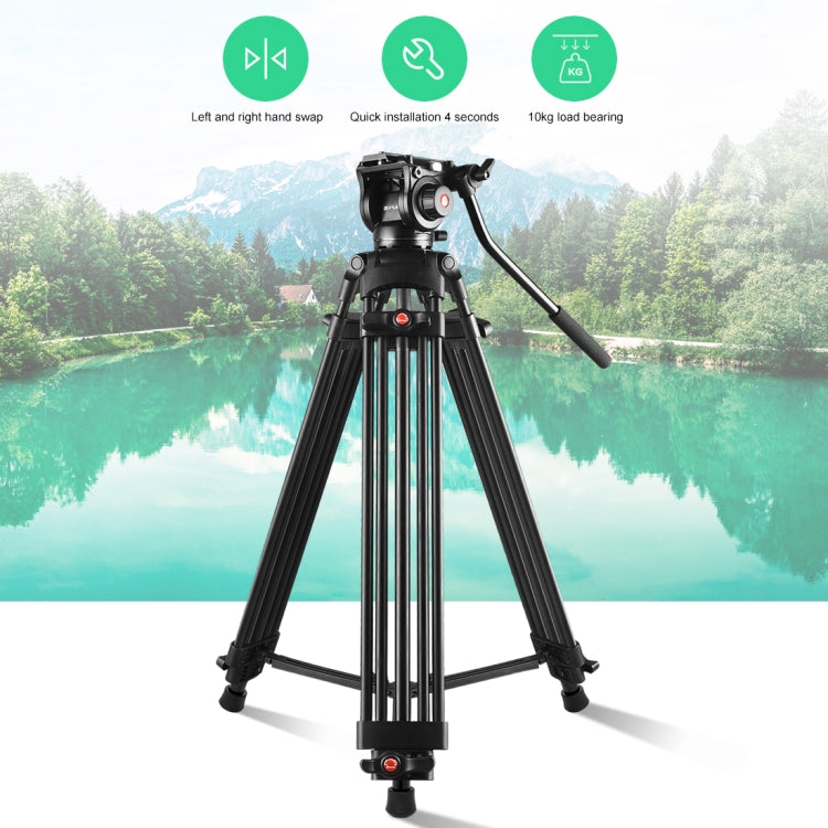 PULUZ Professional Heavy Duty Video Camcorder Aluminum Alloy Tripod with Fluid Drag Head for DSLR / SLR Camera, Adjustable Height: 80-160cm(Black) - free shipping - PMC TechLife - Order now!