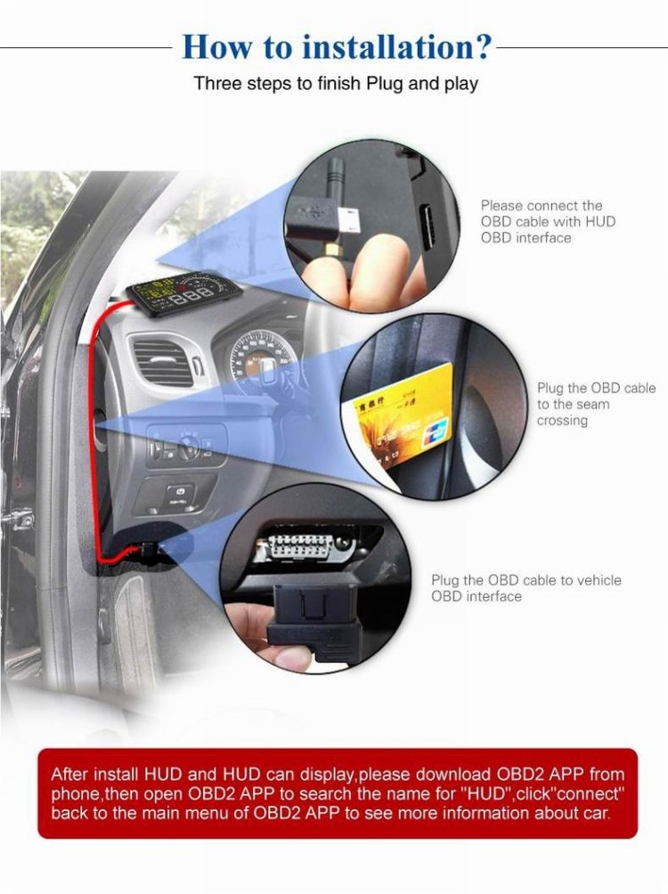 X3 Bluetooth 5.5 inch Car OBDII / EUOBD HUD Vehicle-mounted Head Up Display Security System, Support Speed & Fuel Consumption, Overspeed Alarm, Water Temperature, etc(Black) - Head Up Display System by PMC TechLife | Online Shopping South Africa | PMC TechLife | Buy Now Pay Later Mobicred