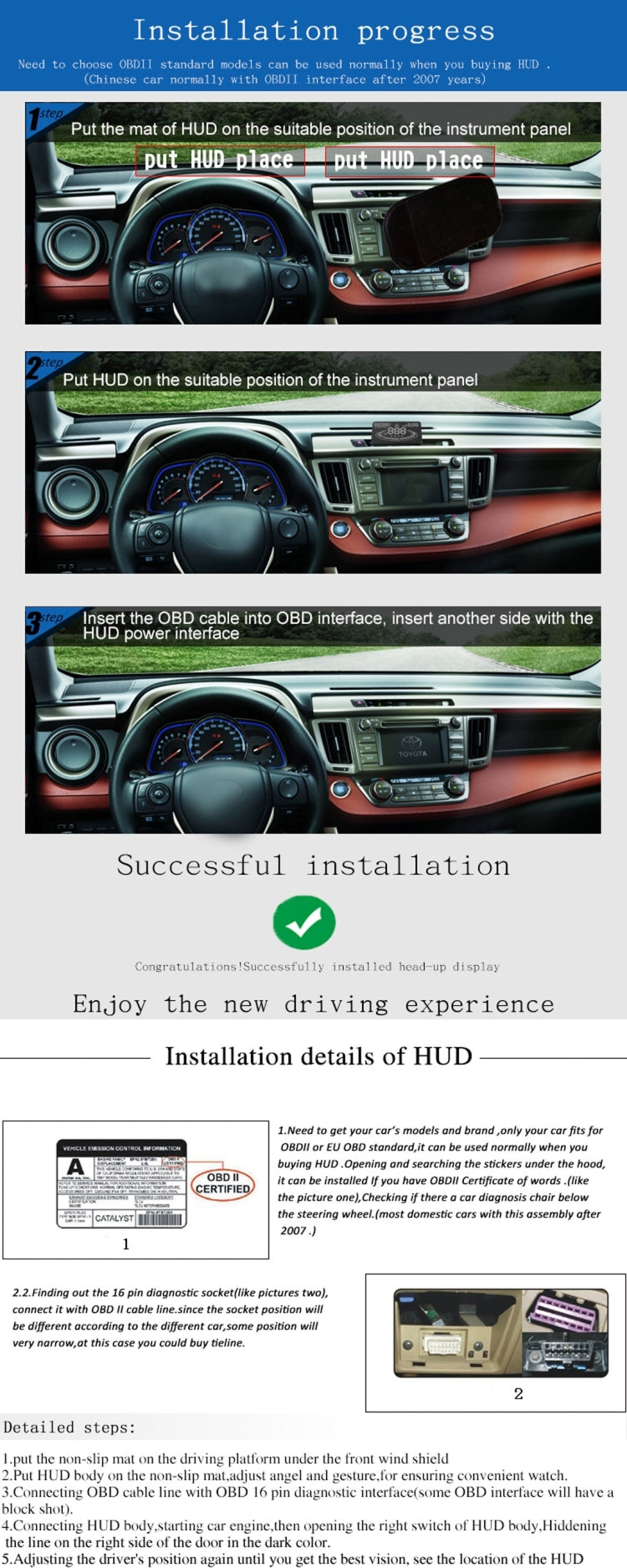 E300 5.5 inch Car OBDII / EUOBD HUD Vehicle-mounted Head Up Display Security System, Support Speed & Fuel Consumption, Overspeed Alarm, Fuel Consumption, Water Temperature, etc.(Black) - Head Up Display System by PMC TechLife | Online Shopping South Africa | PMC TechLife | Buy Now Pay Later Mobicred