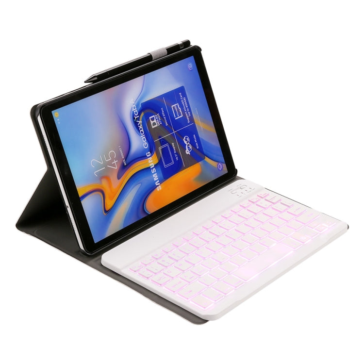 ST590S Bluetooth 3.0 Fine Wool Texture PU Leather ABS Detachable Seven-color Backlight Bluetooth Keyboard Leather Tablet Case for Samsung Galaxy Tab A 10.5 inch T590 / T595, with Pen Slot & Holder (Rose Gold) - Samsung Keyboard by PMC TechLife | Online Shopping South Africa | PMC TechLife