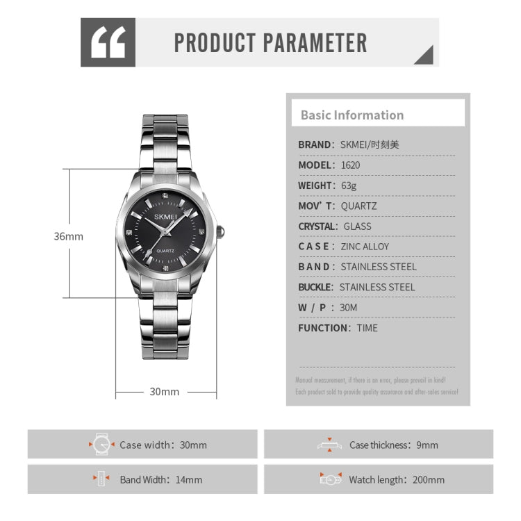 SKmei 1620 Delicate Rhinestone Creative Casual Waterproof Quartz Women Watch Steel Strap Watch(Black) - free shipping - PMC TechLife - Order now!