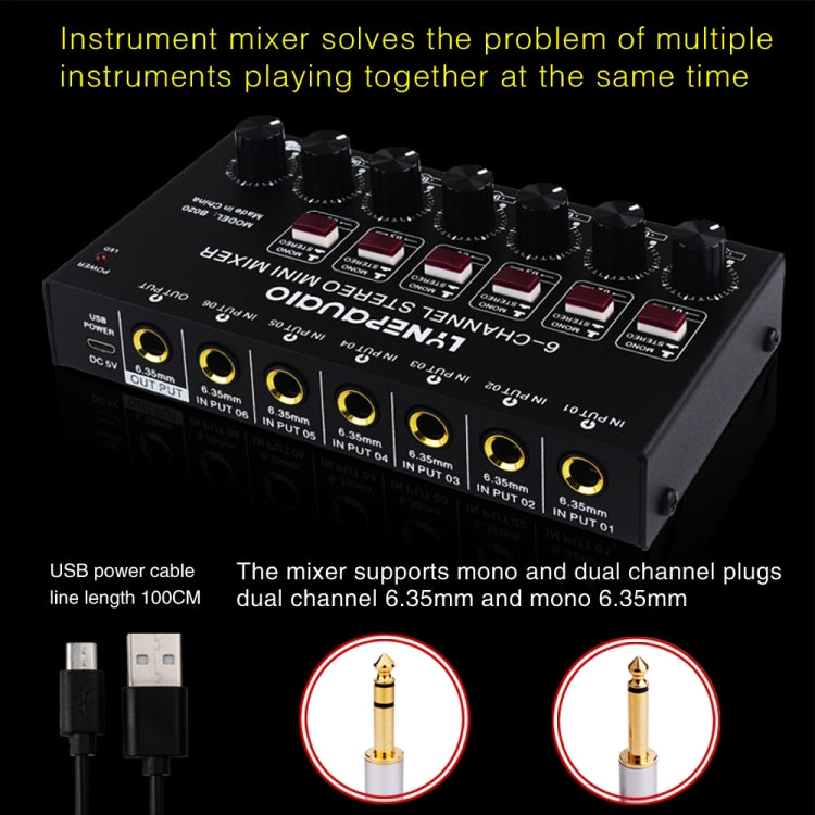 B020 Mini 6-Channel Stereo Audio Mixer Musical Instrument Mixer Electric Wind Electric Guitar Electronic Piano Drums Mixer - by PMC TechLife | Online Shopping South Africa | PMC TechLife | Buy Now Pay Later Mobicred