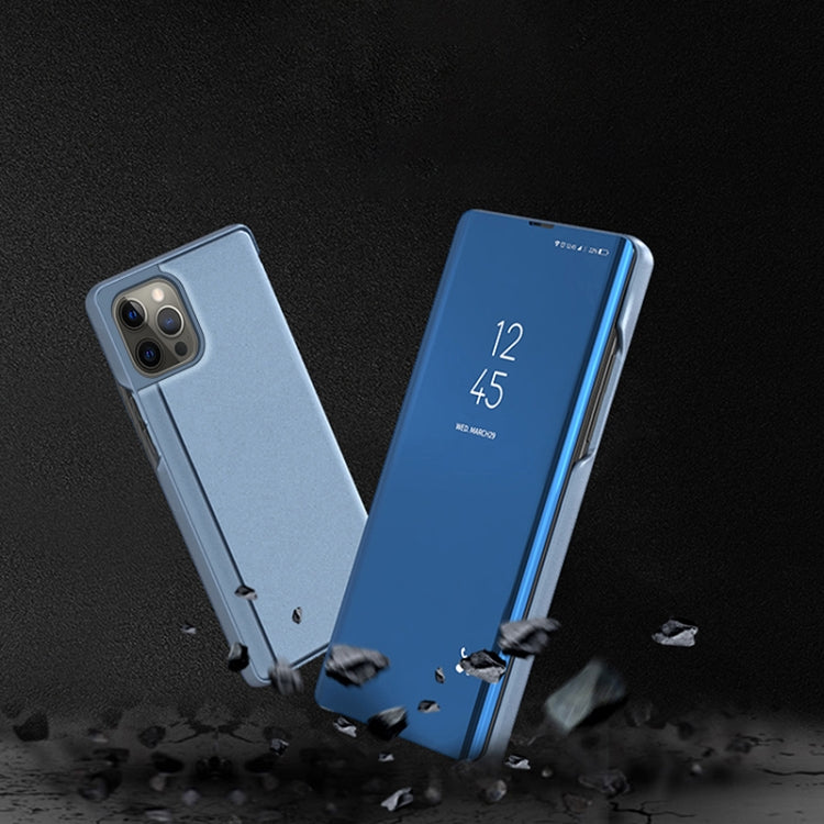 For iPhone 16 Plated Mirror Horizontal Flip Leather Phone Case with Holder(Blue) - free shipping - PMC TechLife - Order now!