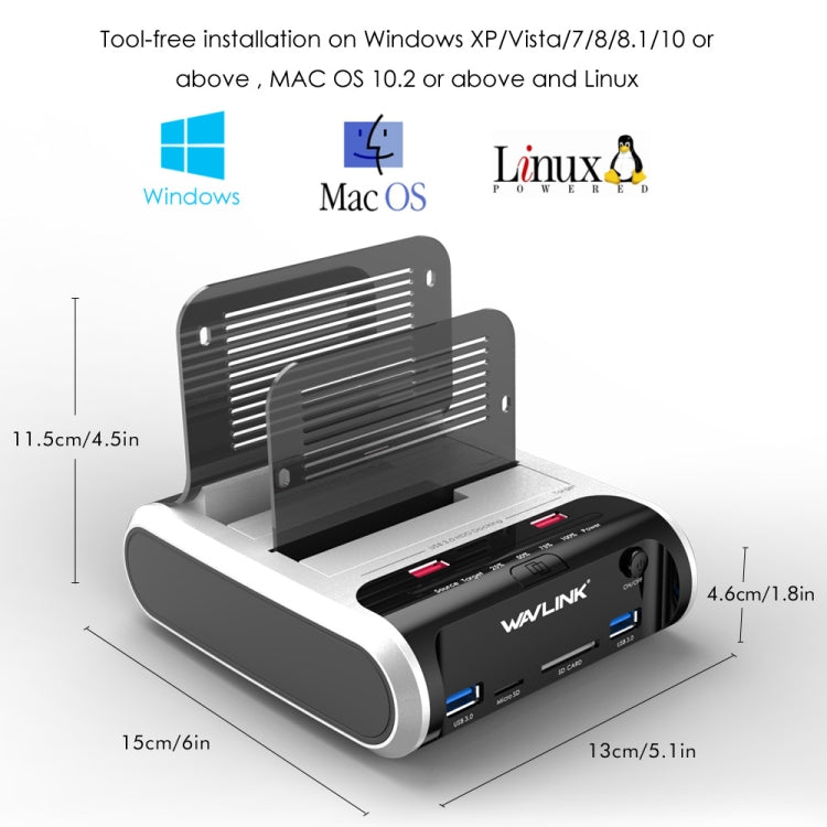Wavlink ST336A SSD HDD Fast Offline Clone SATA USB 3.0 External Hard Drive Case(UK Plug) - HDD Enclosure by WAVLINK | Online Shopping South Africa | PMC Jewellery | Buy Now Pay Later Mobicred