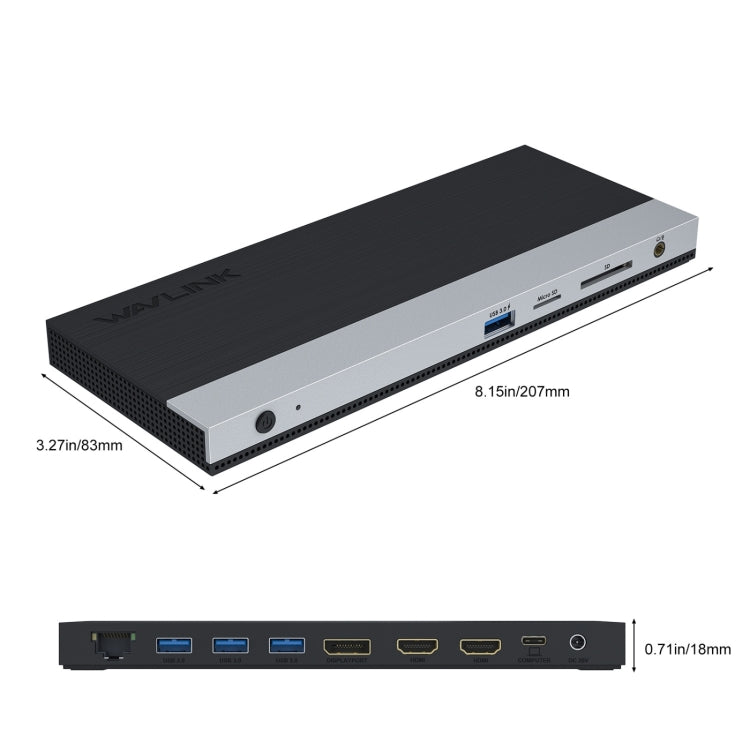 Wavlink UMD05 Display Port HDMI Port RJ45 Ethernet Triple Display MST Laptop Docking Station, Plug:US Plug - free shipping - PMC Jewellery - Order now!