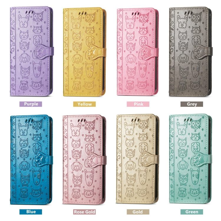 For iPhone 16e Cat and Dog Embossed Leather Phone Case(Gray) - iPhone 16e Cases by PMC TechLife | Online Shopping South Africa | PMC TechLife | Buy Now Pay Later Mobicred
