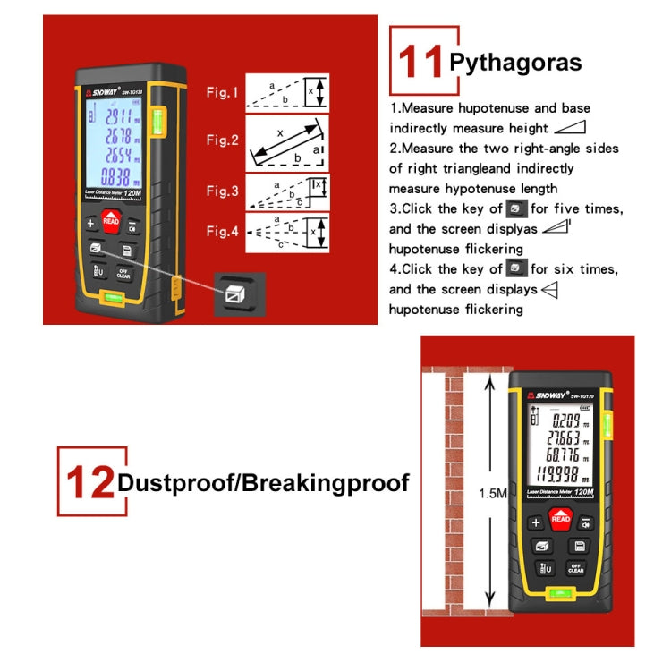SNDWAY Double Horizontal bubble Rangefinder Laser Distance Meter Range Hand Tool Device SW-TG120 - free shipping - PMC Jewellery - Order now!