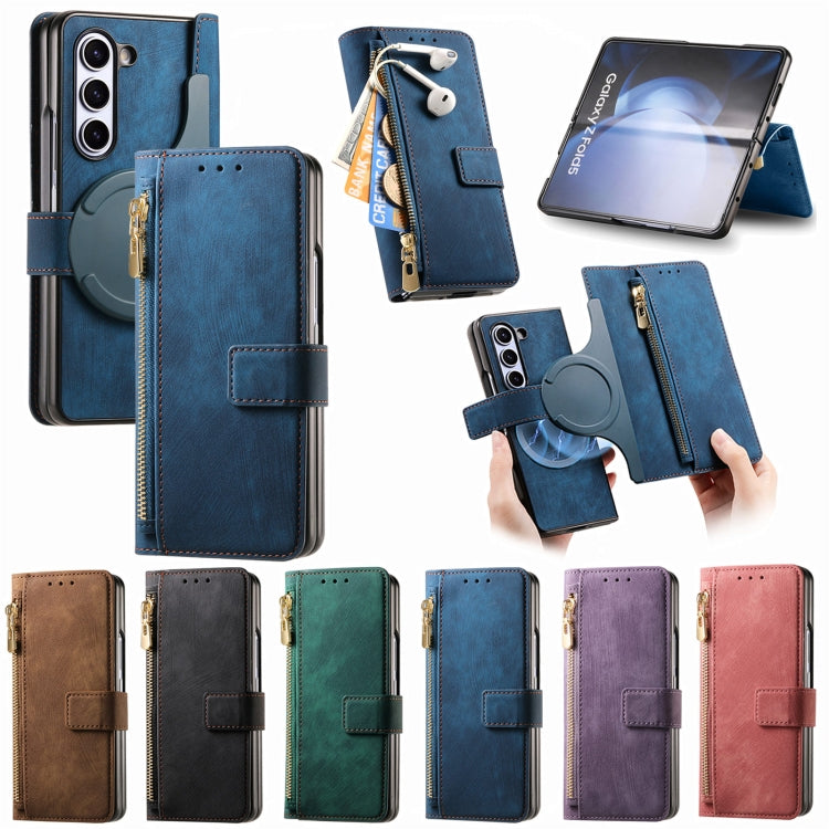 For Samsung Galaxy Z Fold5 5G Retro MagSafe Magnetic Zipper Wallet Leather Phone Case(Pink) - Galaxy Z Fold5 Cases by PMC TechLife | Online Shopping South Africa | PMC TechLife | Buy Now Pay Later Mobicred