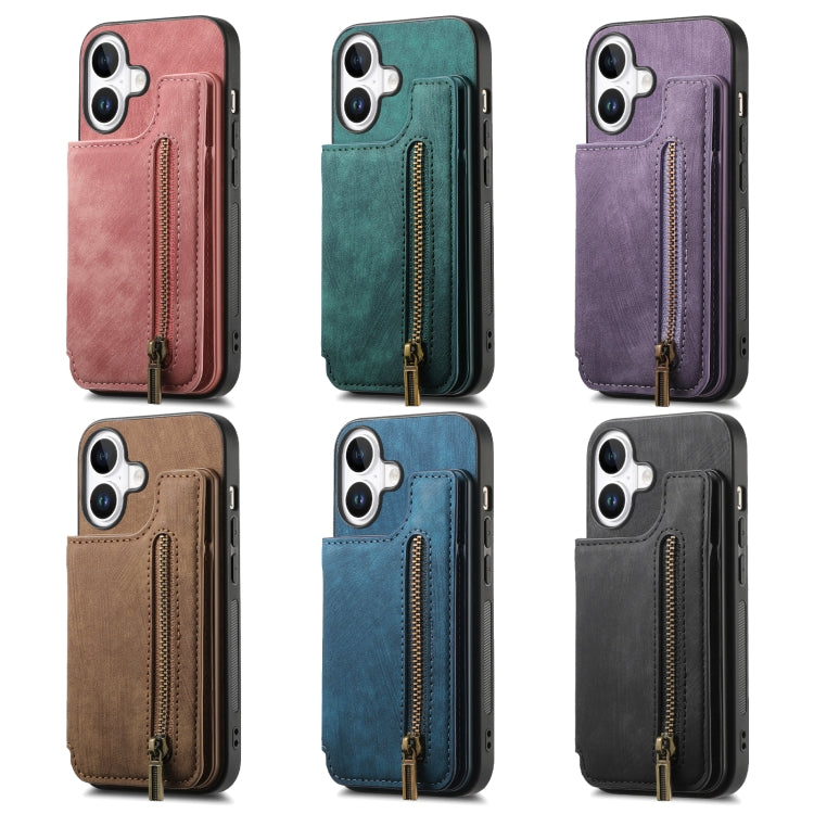 For iPhone 16e Retro Leather Zipper Wallet Back Phone Case(Pink) - iPhone 16e Cases by PMC TechLife | Online Shopping South Africa | PMC TechLife | Buy Now Pay Later Mobicred