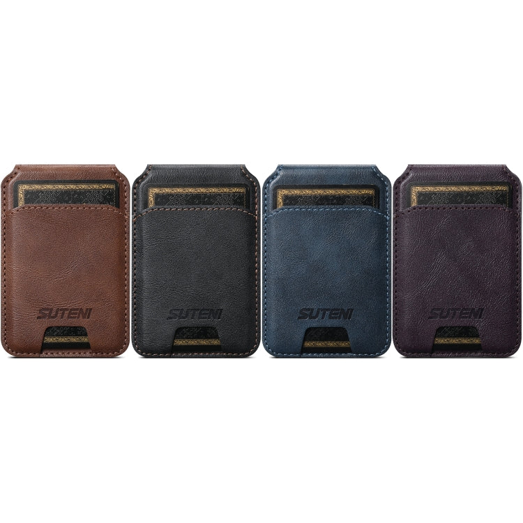 Suteni S2 Phone Magnetic Card Case Card Sleeve MagSafe Magnetic Coil PU Leather(Brown) - by Suteni | Online Shopping South Africa | PMC Jewellery | Buy Now Pay Later Mobicred