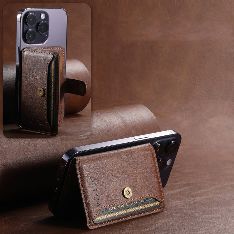 Suteni S2 Phone Magnetic Card Case Card Sleeve MagSafe Magnetic Coil PU Leather(Brown) - Adhesive Card Holders by Suteni | Online Shopping South Africa | PMC Jewellery | Buy Now Pay Later Mobicred