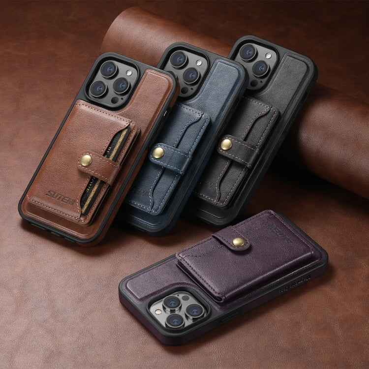 For iPhone 16 Suteni M1 Oil Wax MagSafe Detachable Horizontal Card Bag Phone Case(Brown) - free shipping - PMC Jewellery - Order now!