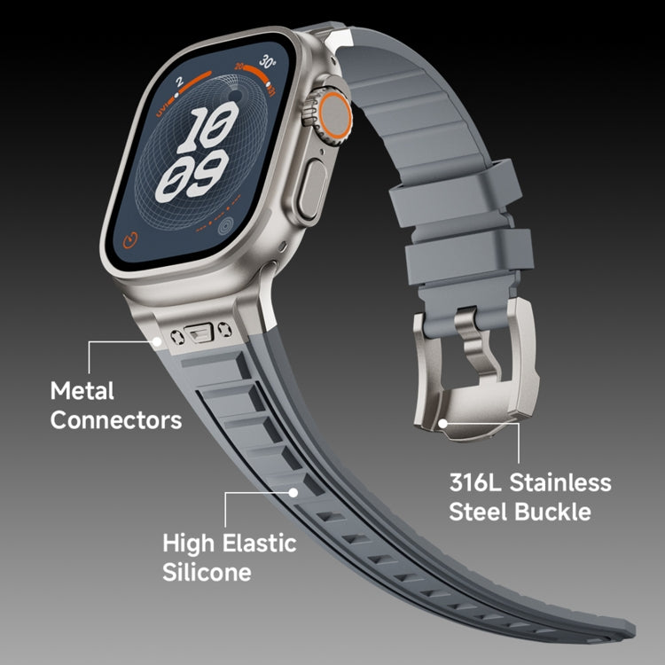 For Apple Watch SE 2023 44mm Metal Connector Silicone Watch Band(Black+Titanium Color Buckle) - free shipping - PMC TechLife - Order now!