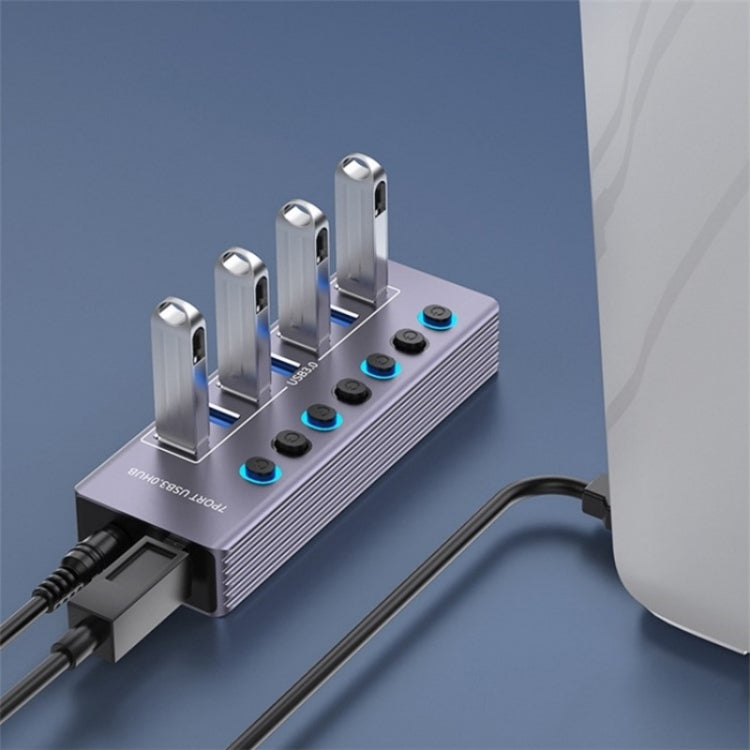 U307 Aluminum Alloy 7-Ports Splitter 5Gbps High Speed USB 3.0 Hub with Independent Switch - USB 3.0 HUB by PMC Jewellery | Online Shopping South Africa | PMC Jewellery | Buy Now Pay Later Mobicred