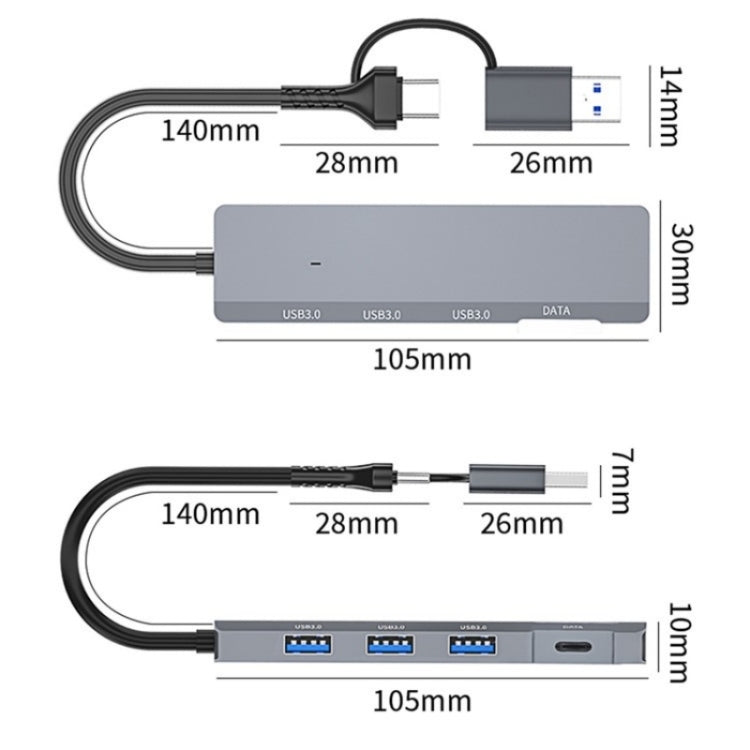 ADS-309D USB / Type-C to 3 x USB 3.0 + Type-C Data Port Expansion Hub Adapter - USB 3.0 HUB by PMC Jewellery | Online Shopping South Africa | PMC Jewellery | Buy Now Pay Later Mobicred