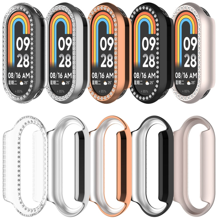 For Xiaomi Smart Band 9 Diamond Half Coverage Hollow PC Watch Protective Case(Rose Gold) - Watch Cases by PMC TechLife | Online Shopping South Africa | PMC TechLife | Buy Now Pay Later Mobicred