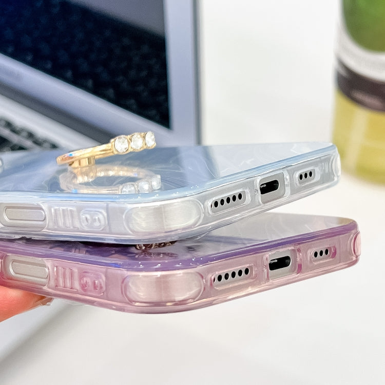 For iPhone 16 Pro Max Plating Glitter Texture Ring Holder TPU Phone Case with Lens Film(White Feather Yarn) - More iPhone Cases by PMC TechLife | Online Shopping South Africa | PMC TechLife | Buy Now Pay Later Mobicred